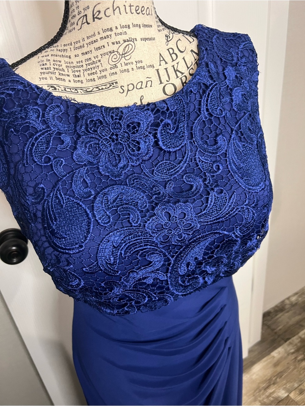 Alex Evenings Royal Blue Lace Bodice Long Sleeve Formal Gown